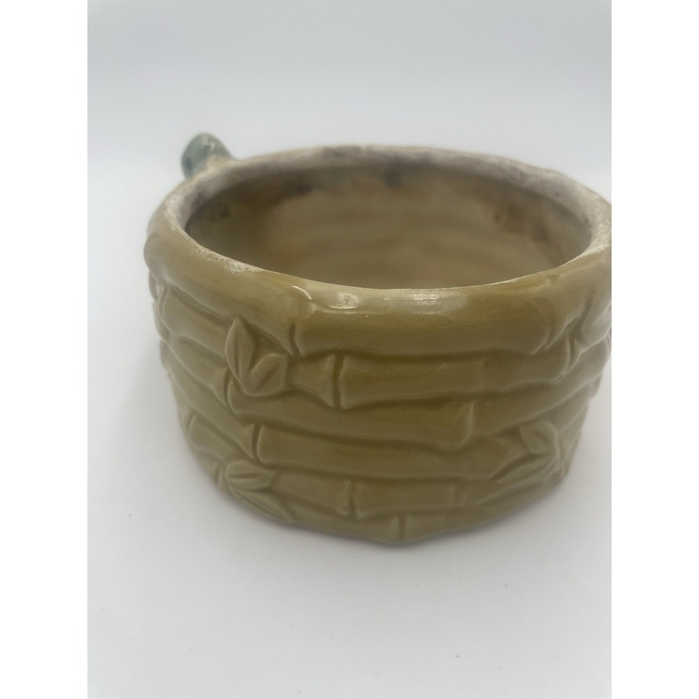 Vintage Ceramic Costa Farms Lucky Bambo & Turtle Planter Dish Tan and Green 5" D - Picture 6 of 8